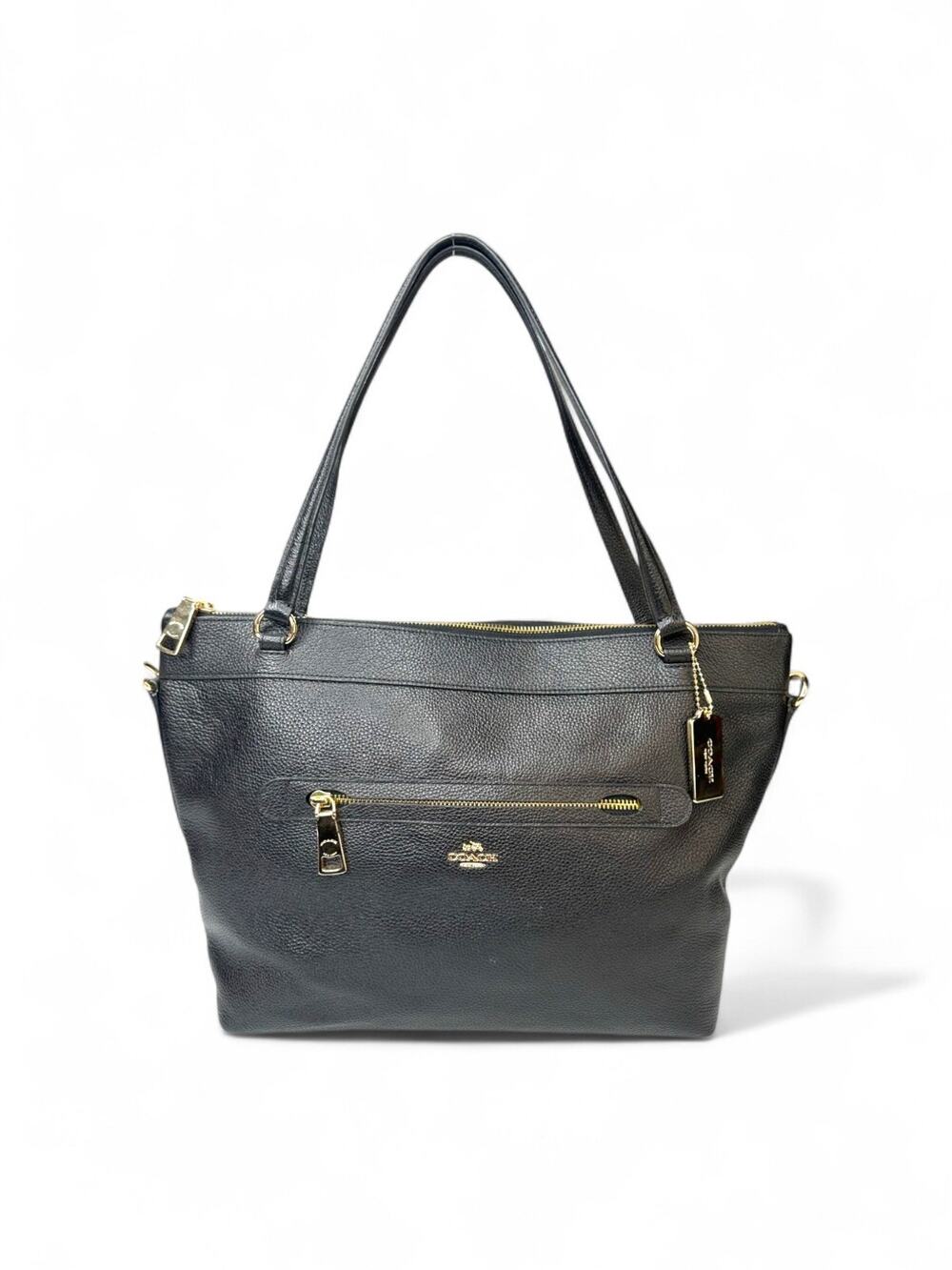 Coach Taylor Black Pebbled Leather Zip Top Tote Shoulder Crossbody Bag